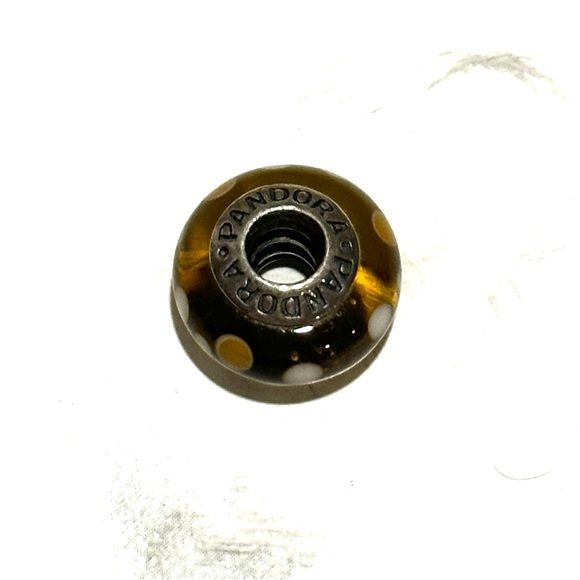 RETIRED PANDORA Sterling Glass Murano Yellow Polka Dot Charm Bead - Picture 3 of 6